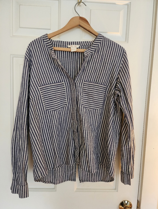 Sundance Tops - Sundance Dylan Button Down Shirt Blue Striped Cotton Coastal Beachy Size L
